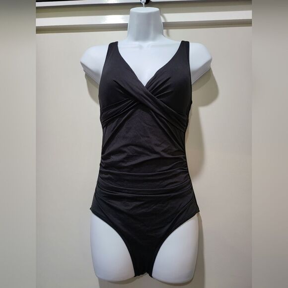 Sea Level Swim Cross Front One-Piece Swimsuit Slimming NWOT US Size 6 Black - Picture 3 of 6